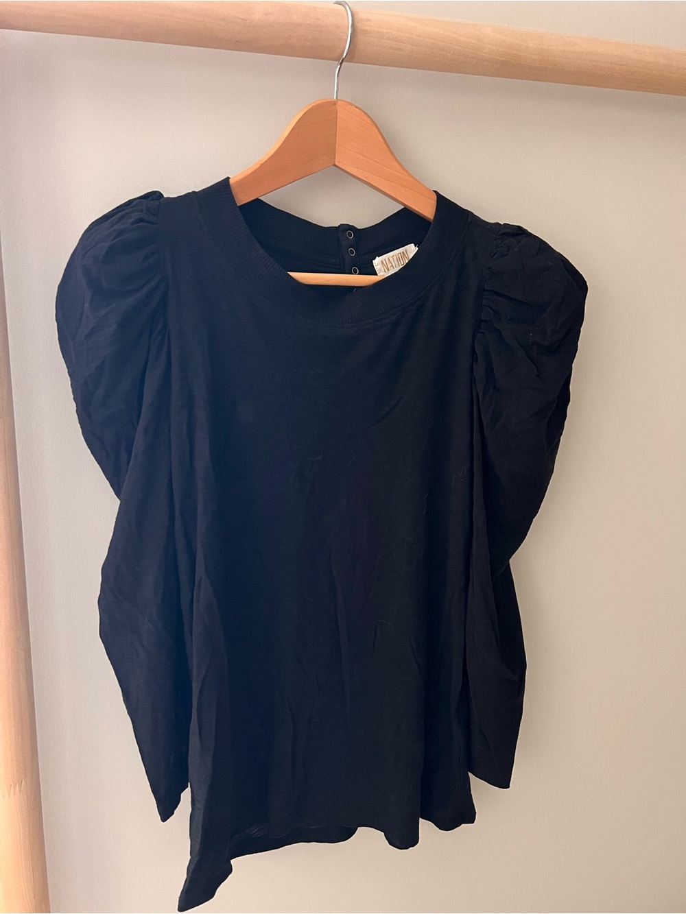 Nation LTD black puff long sleeve pima peru slub cotton tee shirt sz small